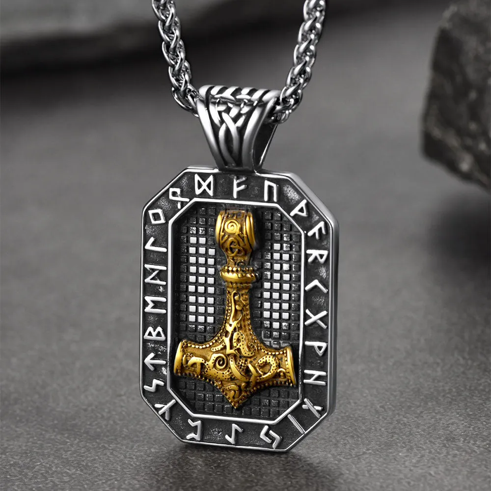 Engraved Thor's Hammer Dog Tag Necklace with Viking Runes for Men sold by FaithHeart product image thumbnail 4