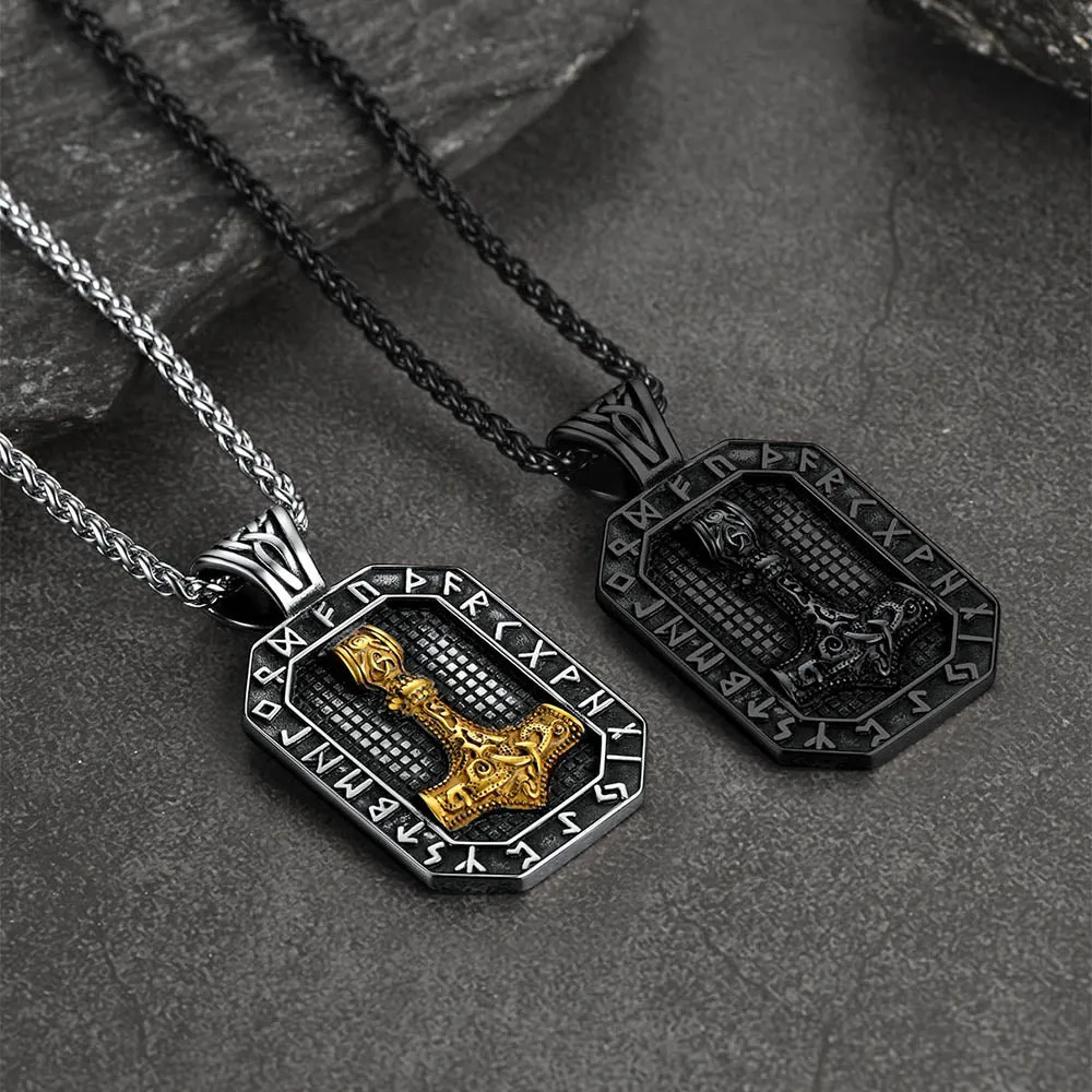 Engraved Thor's Hammer Dog Tag Necklace with Viking Runes for Men sold by FaithHeart product image thumbnail 3