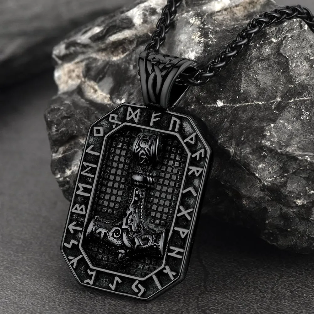 Engraved Thor's Hammer Dog Tag Necklace with Viking Runes for Men sold by FaithHeart product image thumbnail 5