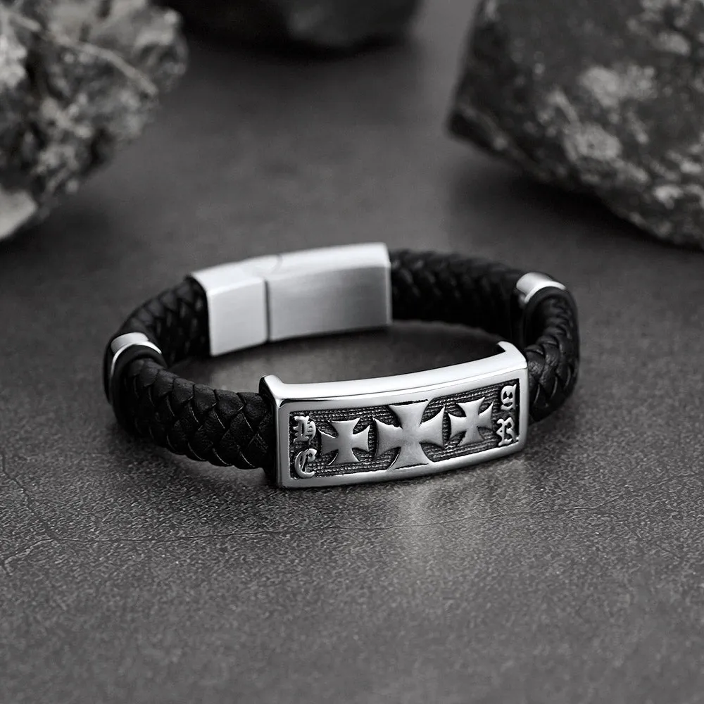 Christian Knights Templar Cross Leather Bracelet for Men sold by FaithHeart product image thumbnail 3