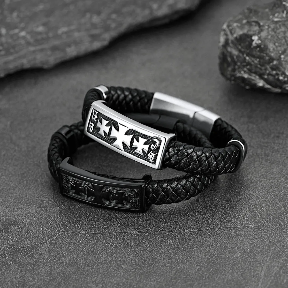 Christian Knights Templar Cross Leather Bracelet for Men sold by FaithHeart product image thumbnail 2