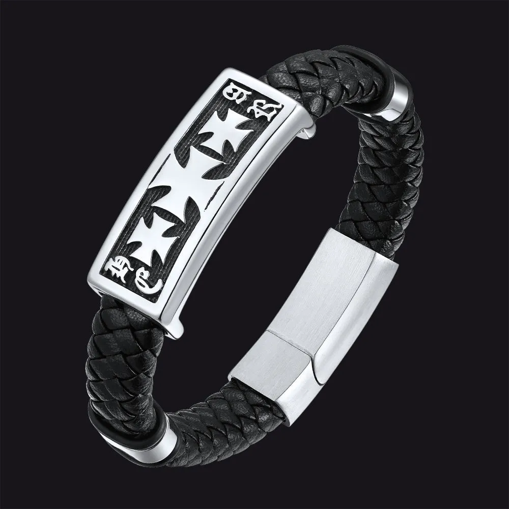 Christian Knights Templar Cross Leather Bracelet for Men sold by FaithHeart