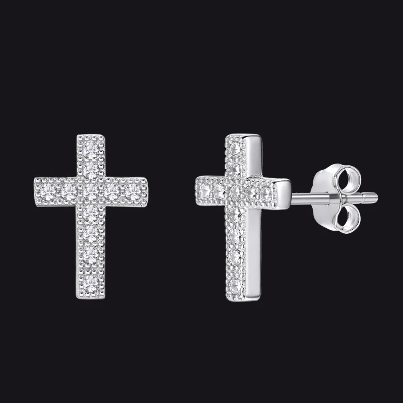 Flash Sale Silver CZ Cross Stud Earrings for Men Women sold by FaithHeart