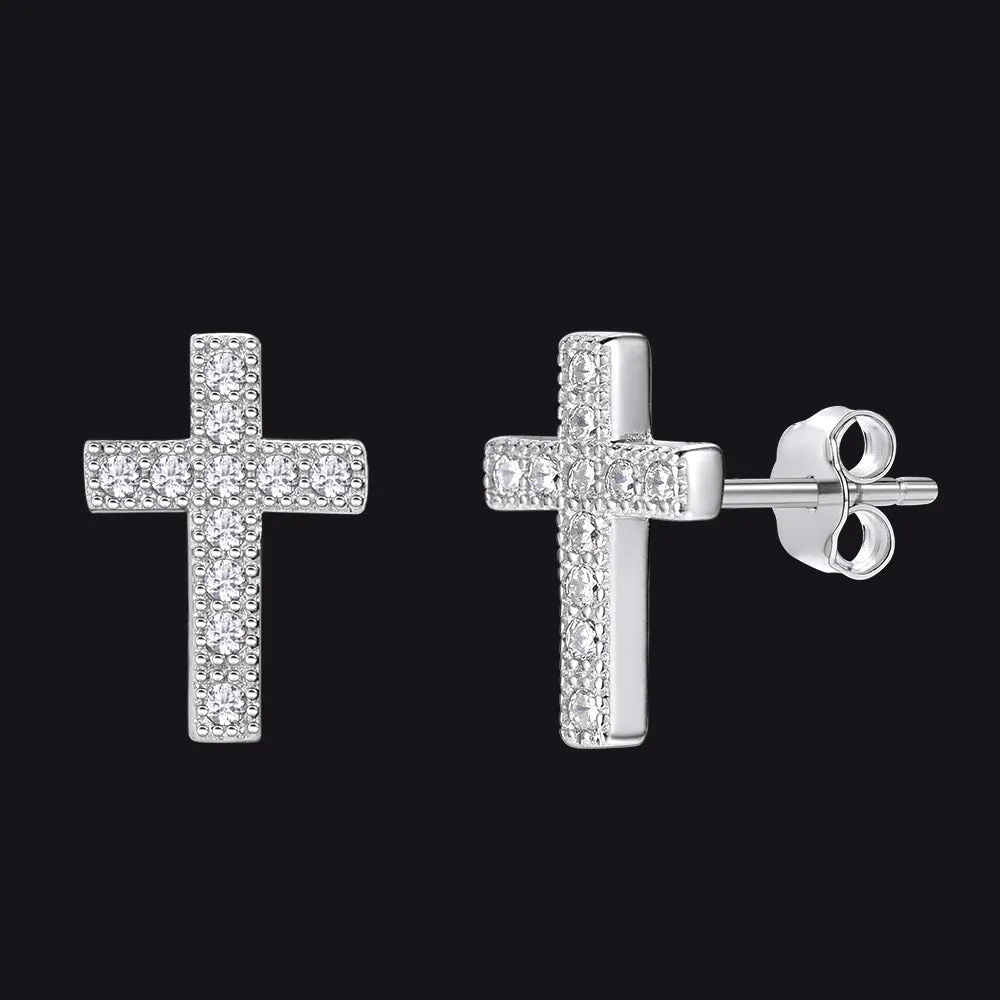 Flash Sale Silver CZ Cross Stud Earrings for Men Women sold by FaithHeart
