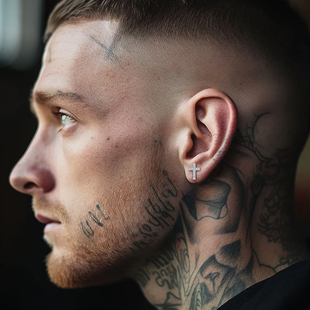 Flash Sale Silver CZ Cross Stud Earrings for Men Women sold by FaithHeart product image thumbnail 2