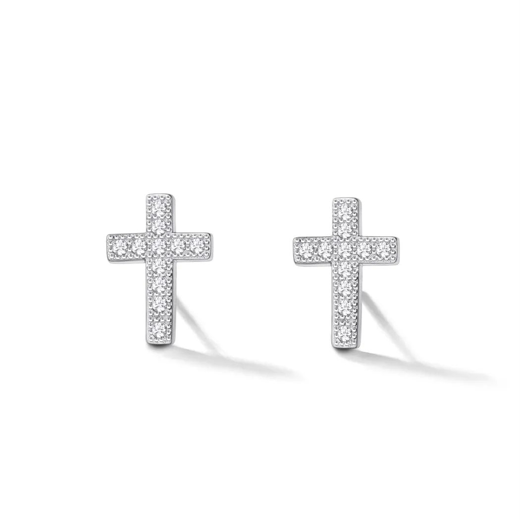 Flash Sale Silver CZ Cross Stud Earrings for Men Women sold by FaithHeart product image thumbnail 3