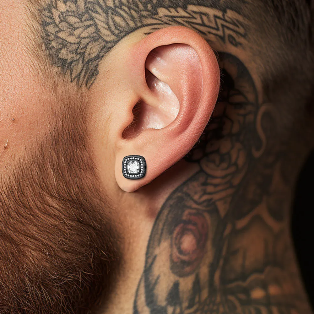 6mm Cushion Cut Diamond Halo Stud Earrings in Sterling Silver sold by FaithHeart product image thumbnail 4