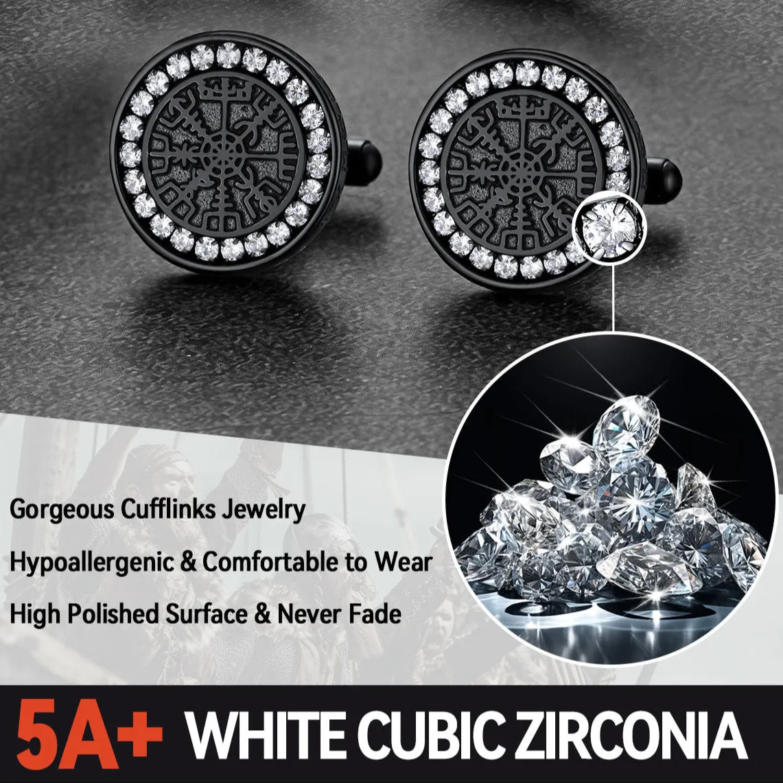 Nordic Viking Vegvisir Compass Cufflinks for Men sold by FaithHeart product image thumbnail 4