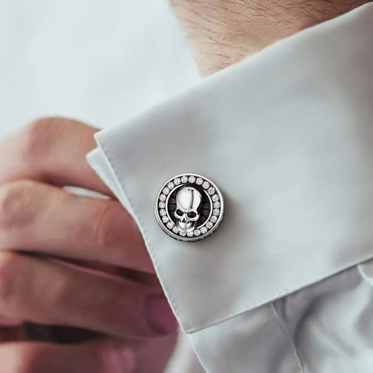 Cool Skull Cufflinks With Cubic Zirconia for Men sold by FaithHeart product image thumbnail 2