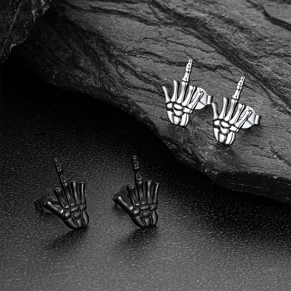 Punk Middle Finger Skeleton Hand Stud Earrings sold by FaithHeart product image thumbnail 5