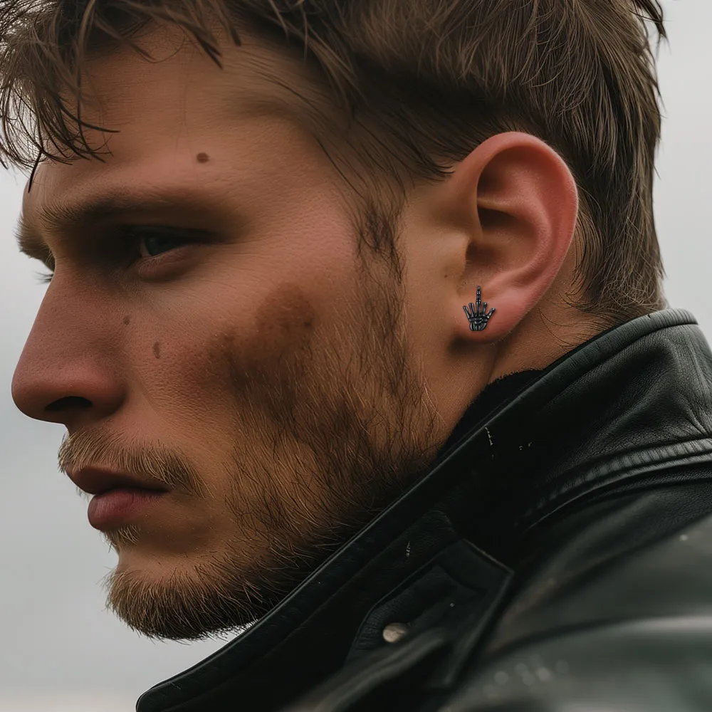 Punk Middle Finger Skeleton Hand Stud Earrings sold by FaithHeart product image thumbnail 2