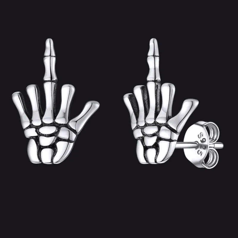 Punk Middle Finger Skeleton Hand Stud Earrings sold by FaithHeart