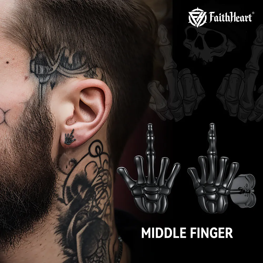 Punk Middle Finger Skeleton Hand Stud Earrings sold by FaithHeart product image thumbnail 4