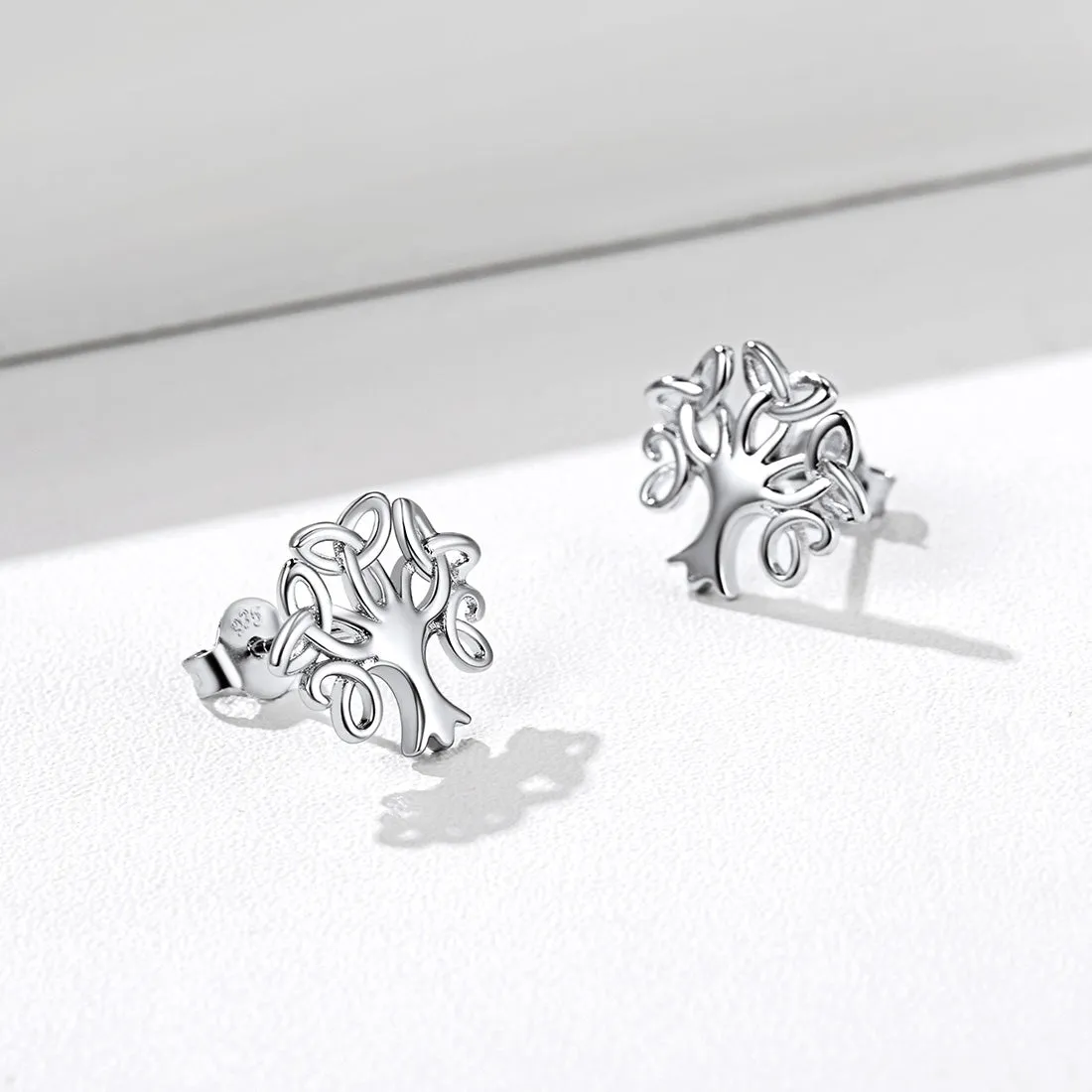 Silver Celtic Knot Tree of Life Stud Earrings for Women sold by FaithHeart product image thumbnail 4