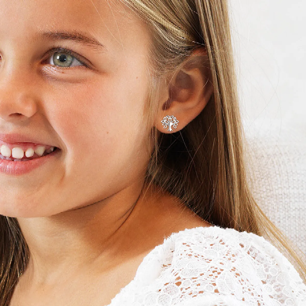 Silver Celtic Knot Tree of Life Stud Earrings for Women sold by FaithHeart product image thumbnail 3