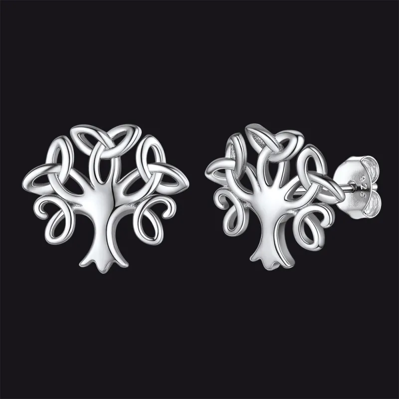 Silver Celtic Knot Tree of Life Stud Earrings for Women sold by FaithHeart