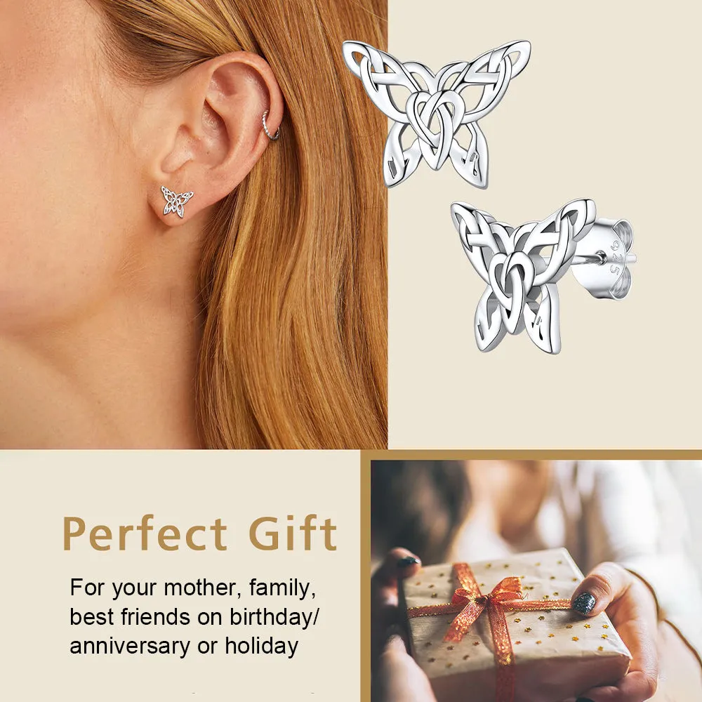 Silver Celtic Butterfly Stud Earrings for Women sold by FaithHeart product image thumbnail 3