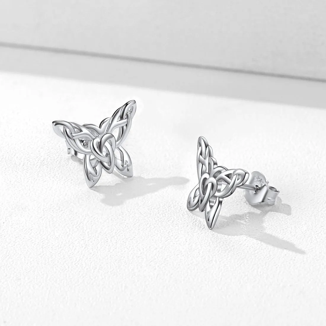 Silver Celtic Butterfly Stud Earrings for Women sold by FaithHeart product image thumbnail 5