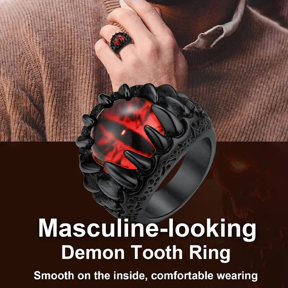 Gothic Dragon Teeth Red Evil Eyes Ring For Men sold by FaithHeart product image thumbnail 5