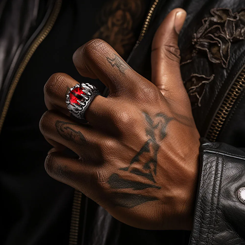 Gothic Dragon Teeth Red Evil Eyes Ring For Men sold by FaithHeart product image thumbnail 3