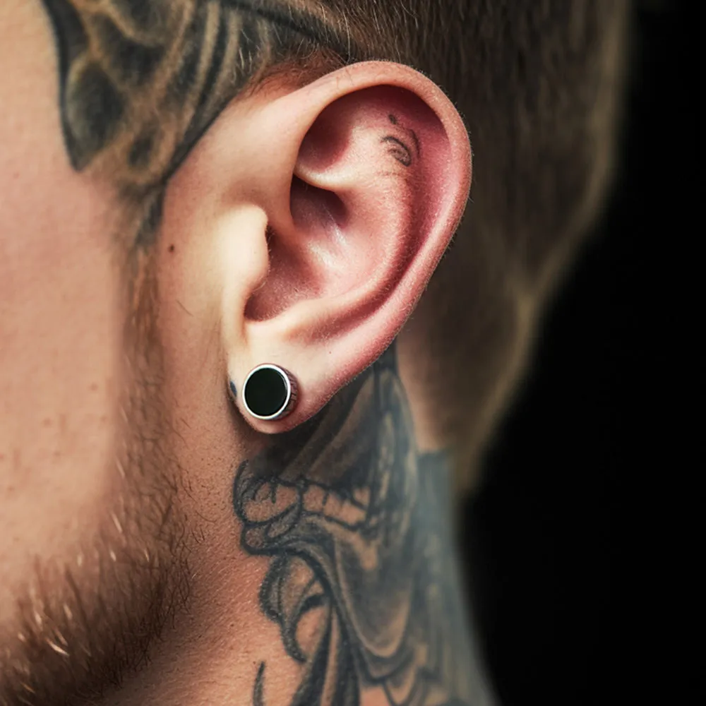 Roman Numerals Black Onyx Stud Earrings in Sterling Silver for Men sold by FaithHeart product image thumbnail 2