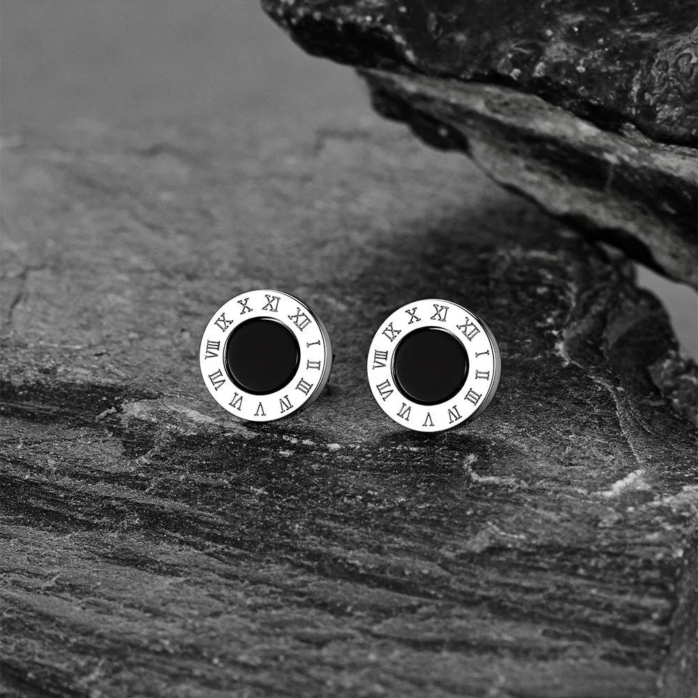 Sterling Silver Roman Numerals Black Onyx Stud Earrings sold by FaithHeart product image thumbnail 3
