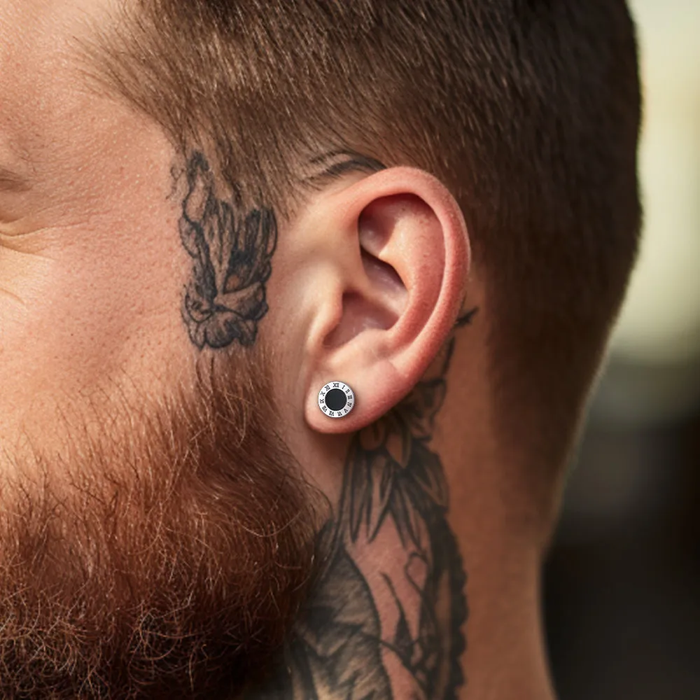 Sterling Silver Roman Numerals Black Onyx Stud Earrings sold by FaithHeart product image thumbnail 2