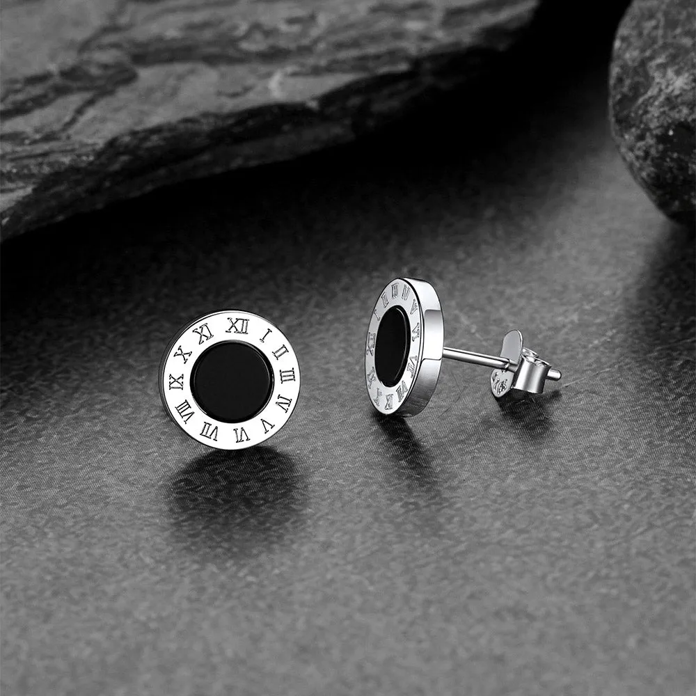Sterling Silver Roman Numerals Black Onyx Stud Earrings sold by FaithHeart product image thumbnail 5