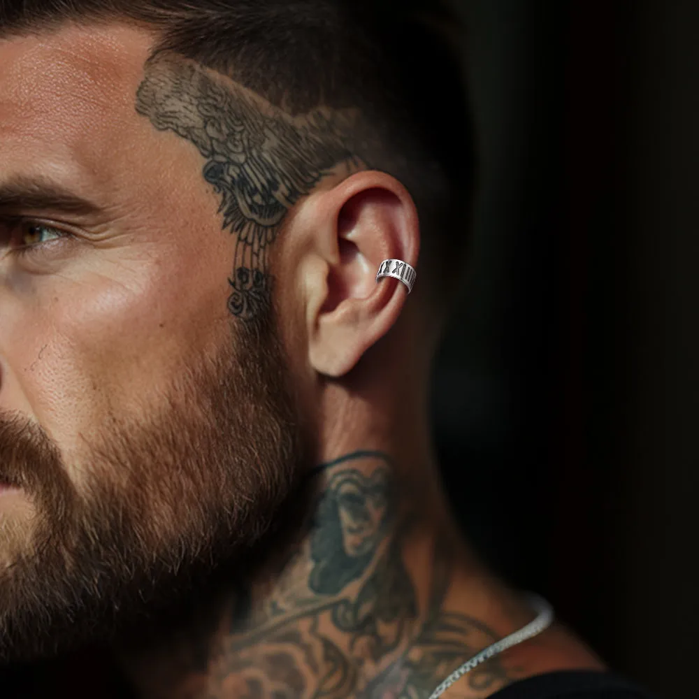 Sterling Silver Roman Numerals Non Pierced Ear Cuff Earrings Clip for Men sold by FaithHeart product image thumbnail 2