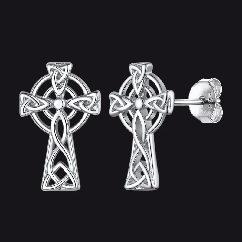 Silver Celtic Cross Stud Earrings for Women sold by FaithHeart