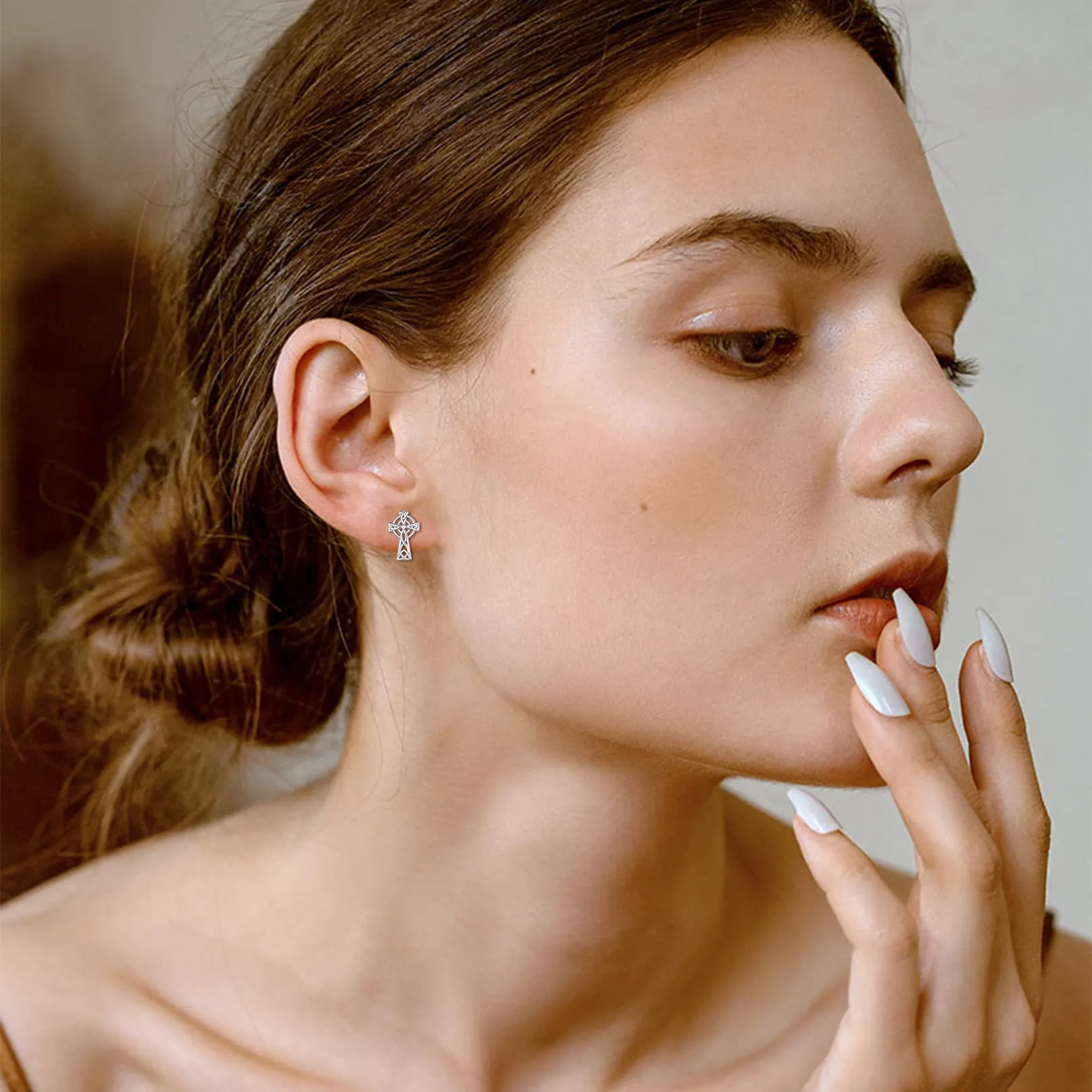 Silver Celtic Cross Stud Earrings for Women sold by FaithHeart product image thumbnail 2