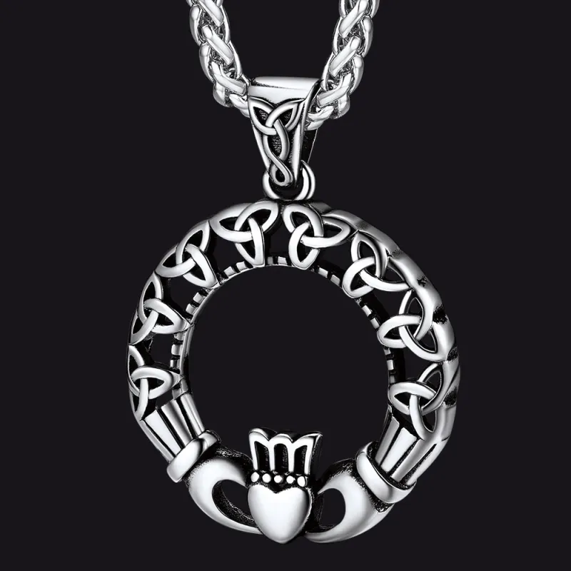 Claddage Circle Celtic Knot Pendant Necklace for Men/Women sold by FaithHeart