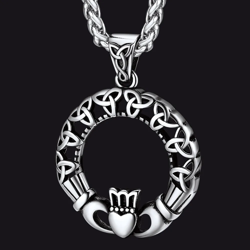 Claddage Circle Celtic Knot Pendant Necklace for Men/Women sold by FaithHeart