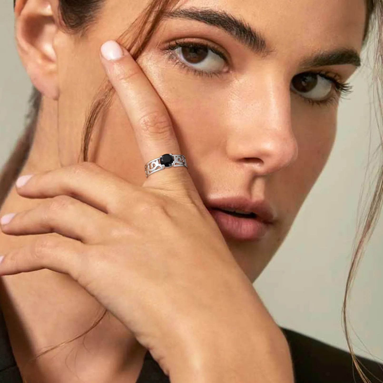 Sterling Silver Black Onxy Cubic Zirconia Celtic Ring Adjustable for Women sold by FaithHeart product image thumbnail 2