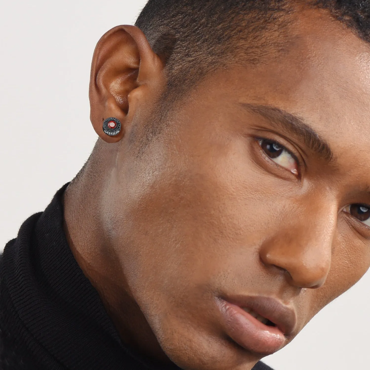 Sterling Silver Viking Runes Gemstone Stud Earrings for Men sold by FaithHeart product image thumbnail 3