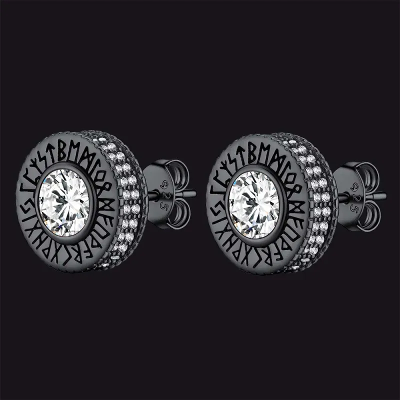 Sterling Silver Viking Runes Gemstone Stud Earrings for Men sold by FaithHeart