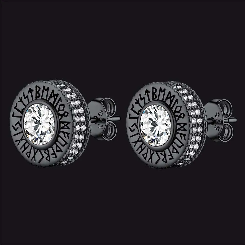 Sterling Silver Viking Runes Gemstone Stud Earrings for Men sold by FaithHeart