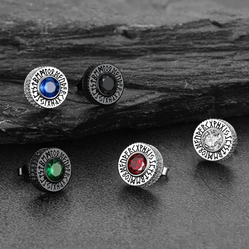 Sterling Silver Viking Runes Gemstone Stud Earrings for Men sold by FaithHeart product image thumbnail 5