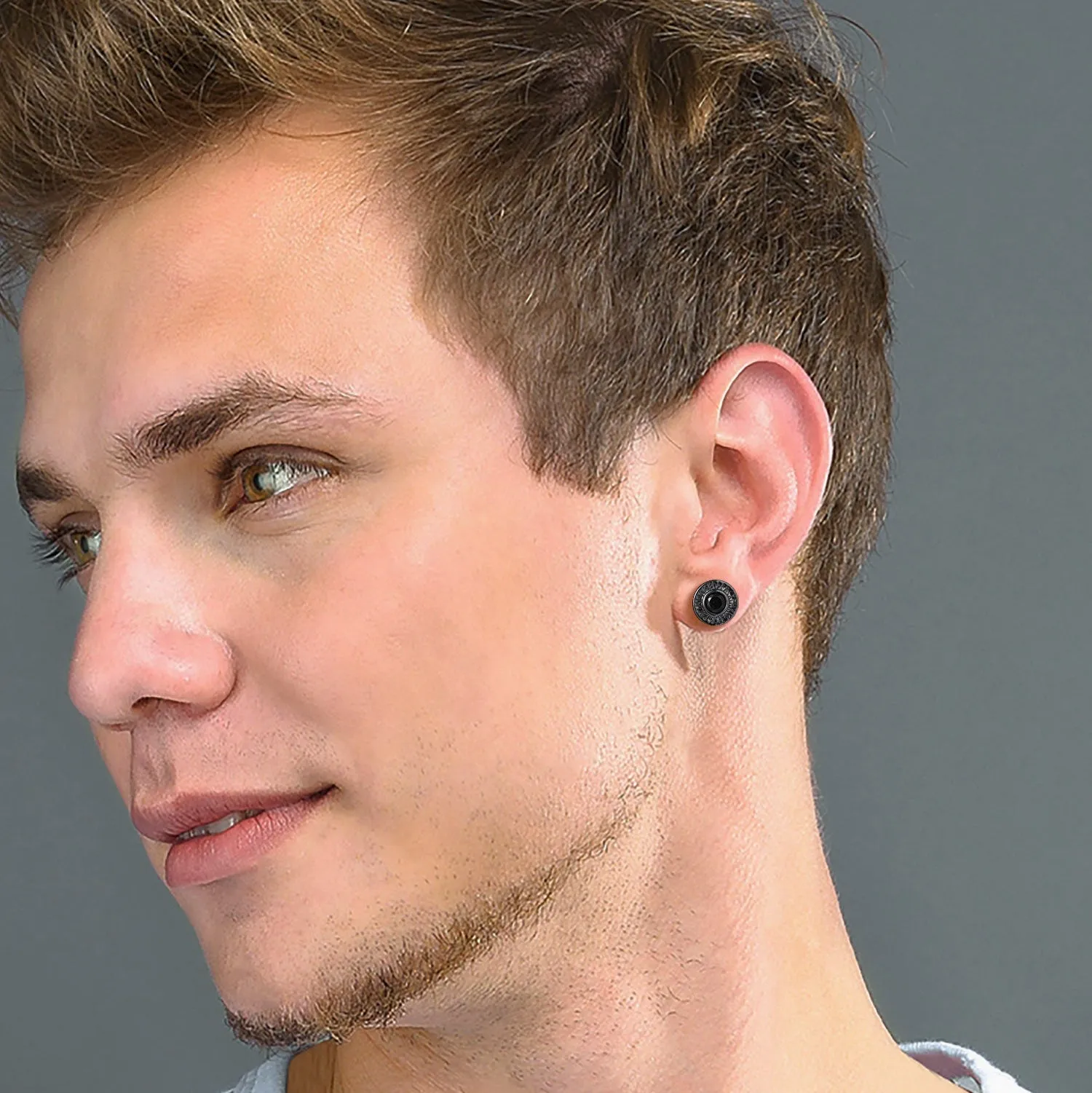 Sterling Silver Viking Runes Gemstone Stud Earrings for Men sold by FaithHeart product image thumbnail 4