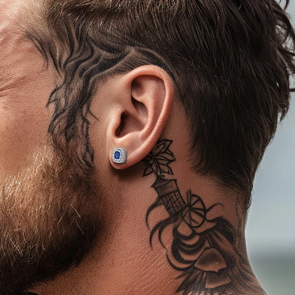 Cushion Cut Diamond Stud Earrings with Viking Runes in Sterling Silver sold by FaithHeart product image thumbnail 5