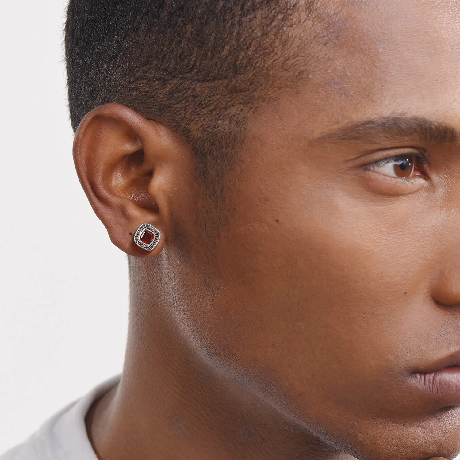 Cushion Cut Diamond Stud Earrings with Viking Runes in Sterling Silver sold by FaithHeart product image thumbnail 2