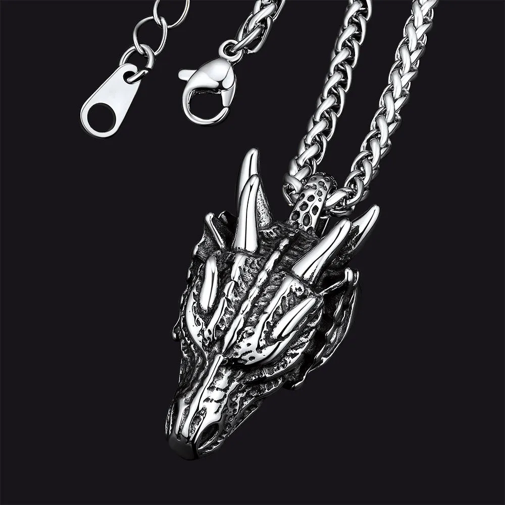 Punk Dragon Head Pendant Necklace for Men Women sold by FaithHeart