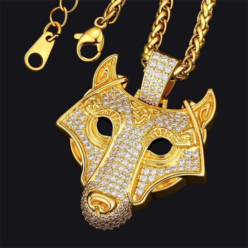 Hip Hop Viking Wolf Head Fenrir Necklace with Cubic Zirconia sold by FaithHeart