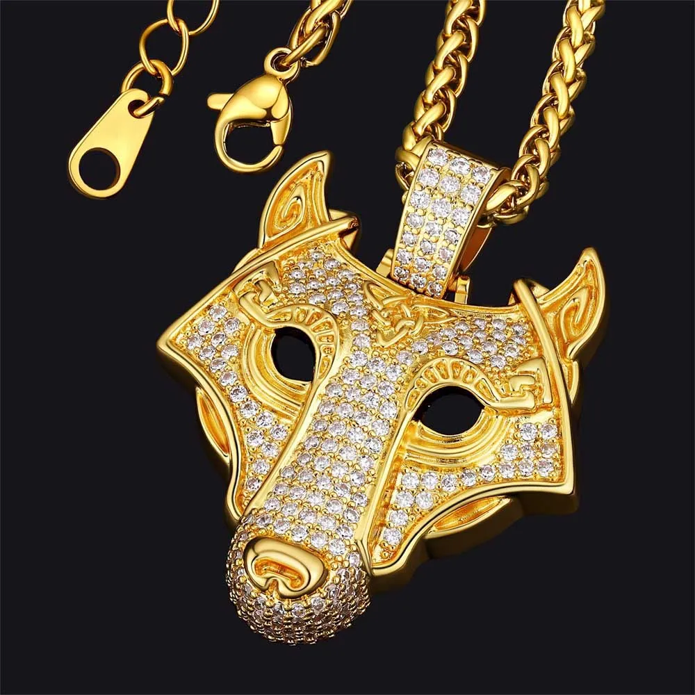 Hip Hop Viking Wolf Head Fenrir Necklace with Cubic Zirconia sold by FaithHeart