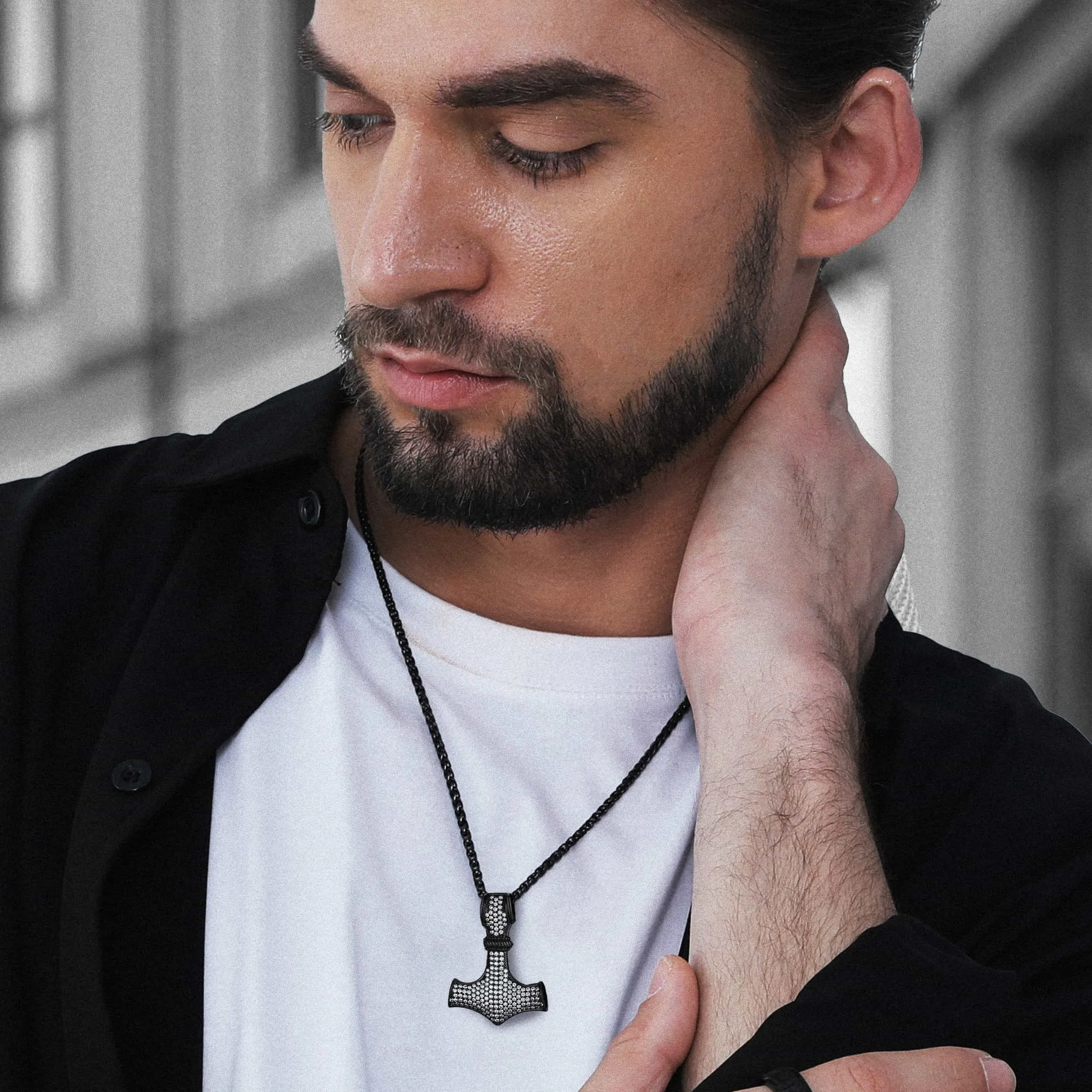 Viking Thor's Hammer Mjolnir Necklace With Cubic Zirconia sold by FaithHeart product image thumbnail 3