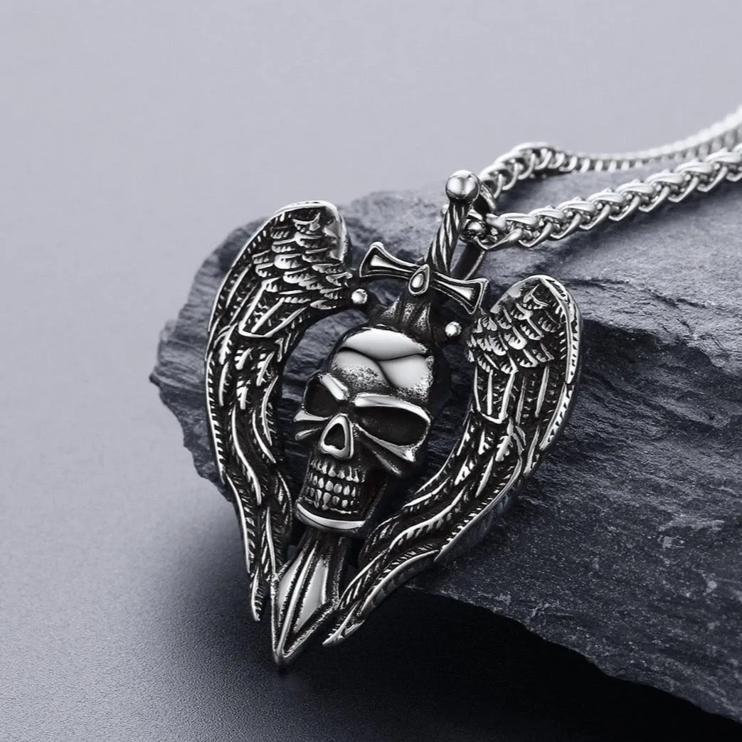 Gothic Sword Wings Skull Pendant Necklace for Men sold by FaithHeart product image thumbnail 5