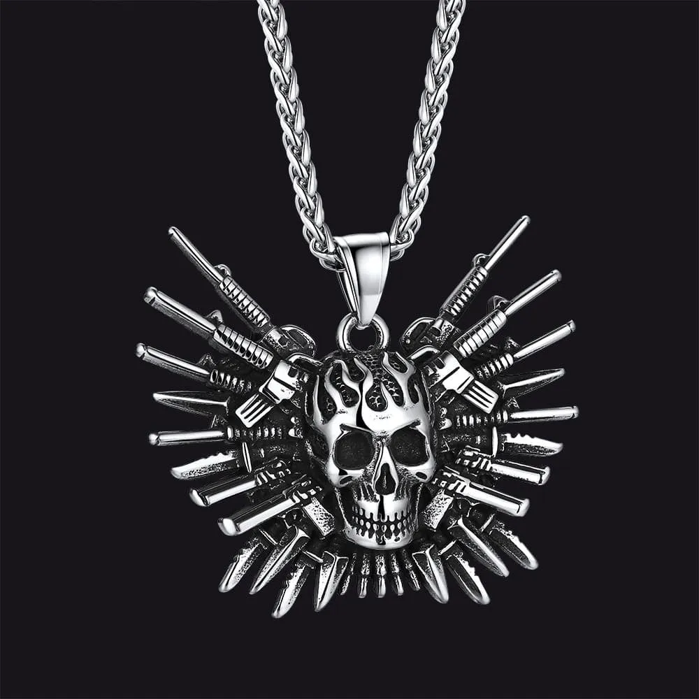 Punk Full Armed Skull Pendant Necklace for Men sold by FaithHeart