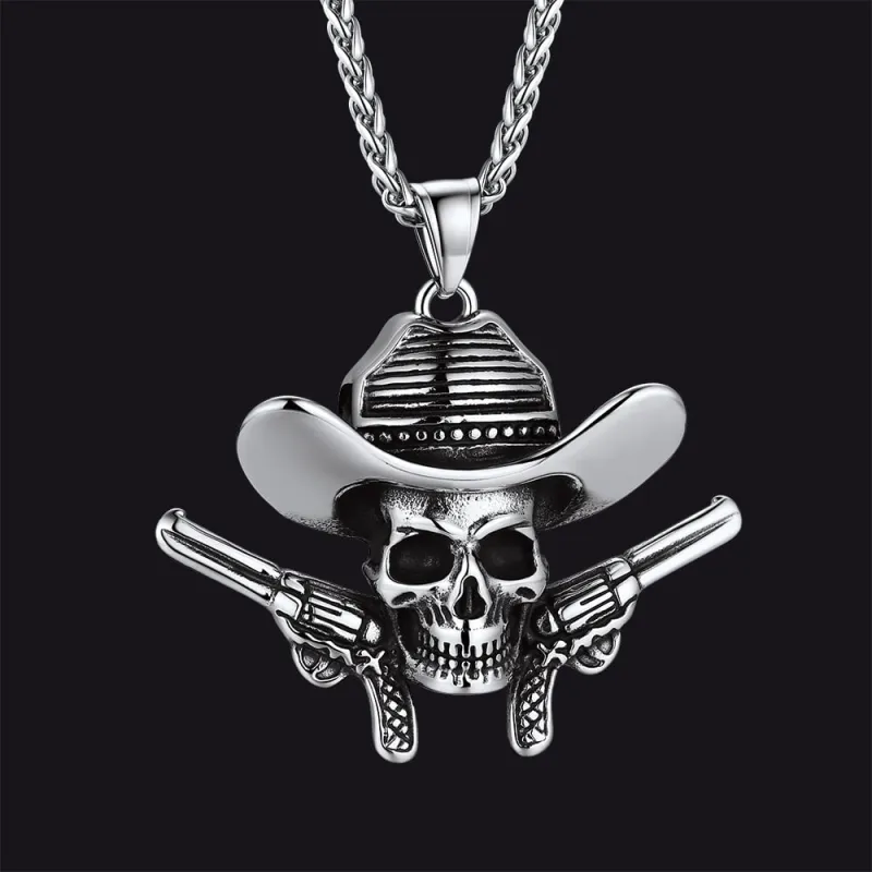 Gothic Cowboy Skull Pendant Necklace for Men sold by FaithHeart