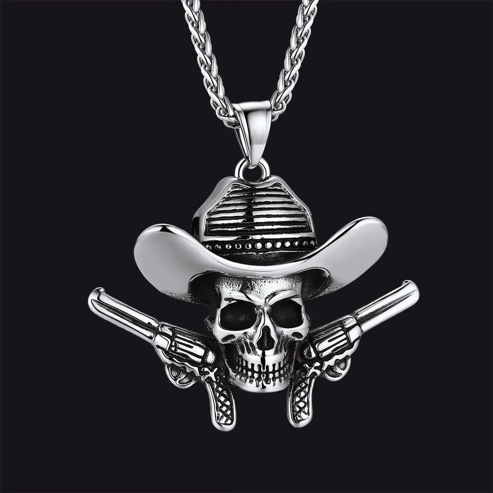 Gothic Cowboy Skull Pendant Necklace for Men sold by FaithHeart