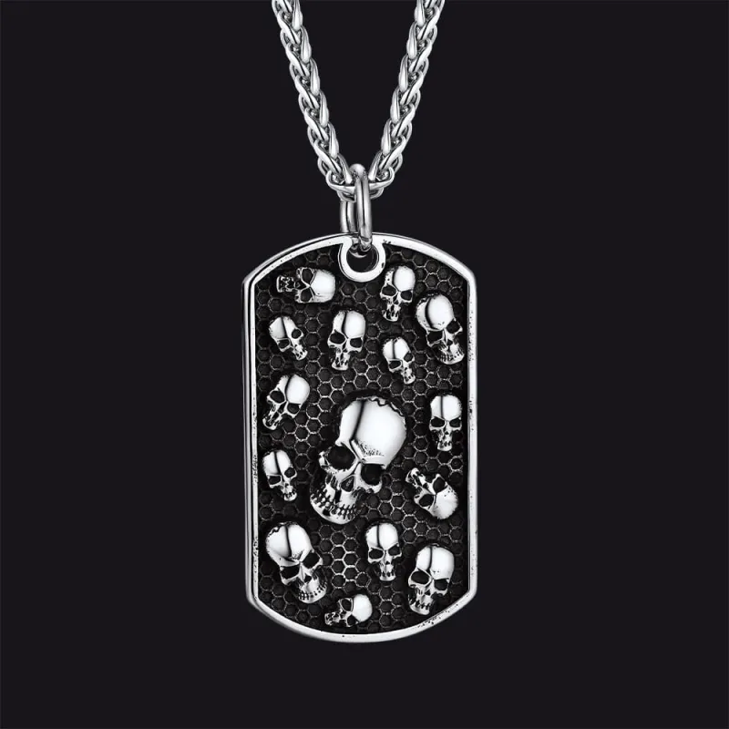 Engraved Multi Skull Dog Tag Necklace for Men sold by FaithHeart